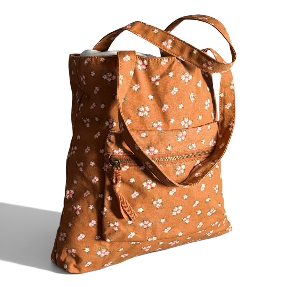 Art Class Target Brown Floral Tote Bag Shoulder Purse Zip Pocket Cottagecore